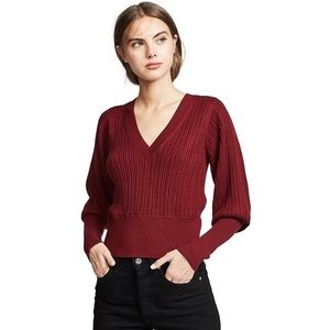 Veronica Beard Esme V-Neck Puff Sleeve Sweater